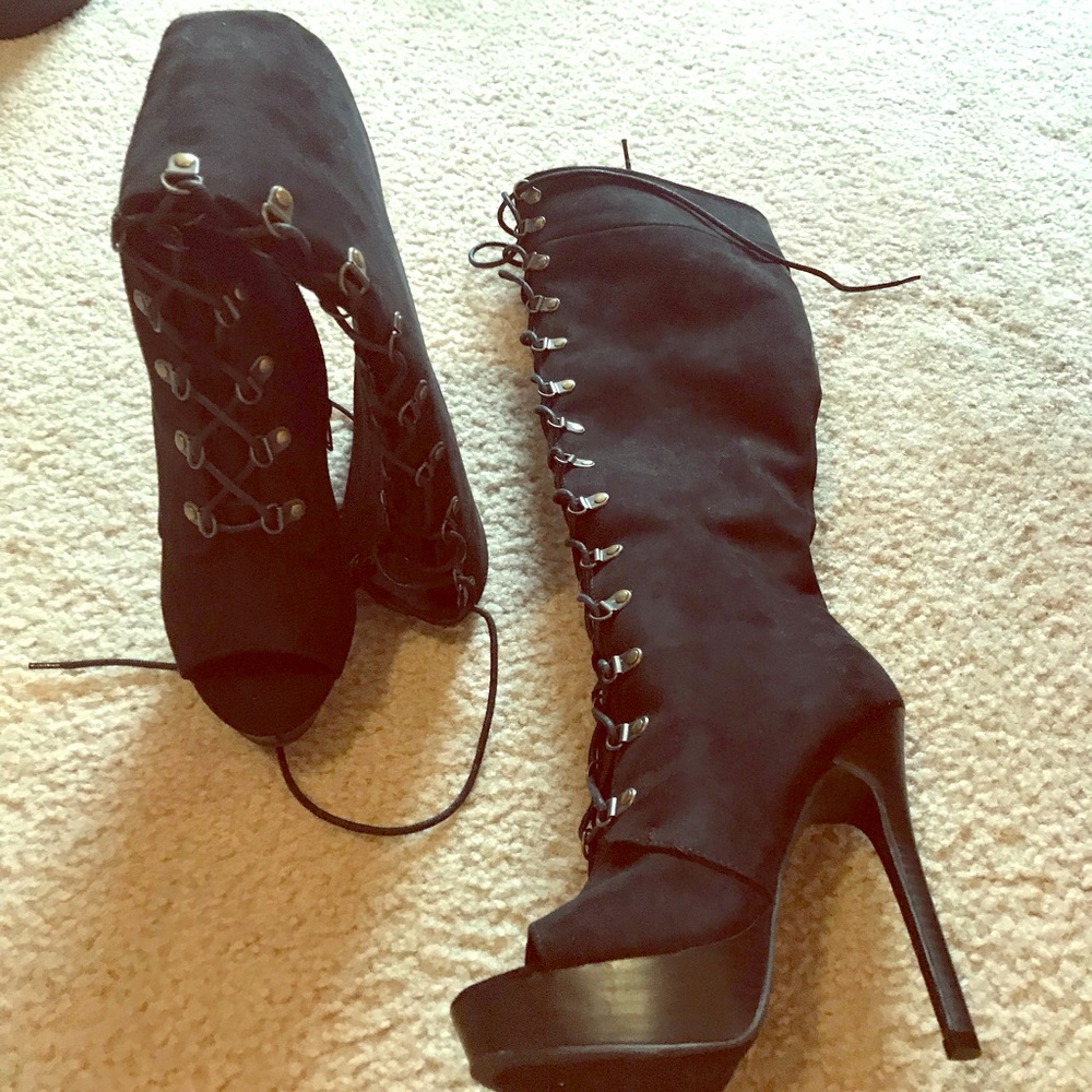 Peep toe knee high boots NWOT